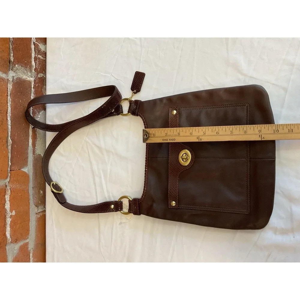 COACH Brown Leather Crossbody Bag Snake Embossed Trim Brass Hardware NWT $248